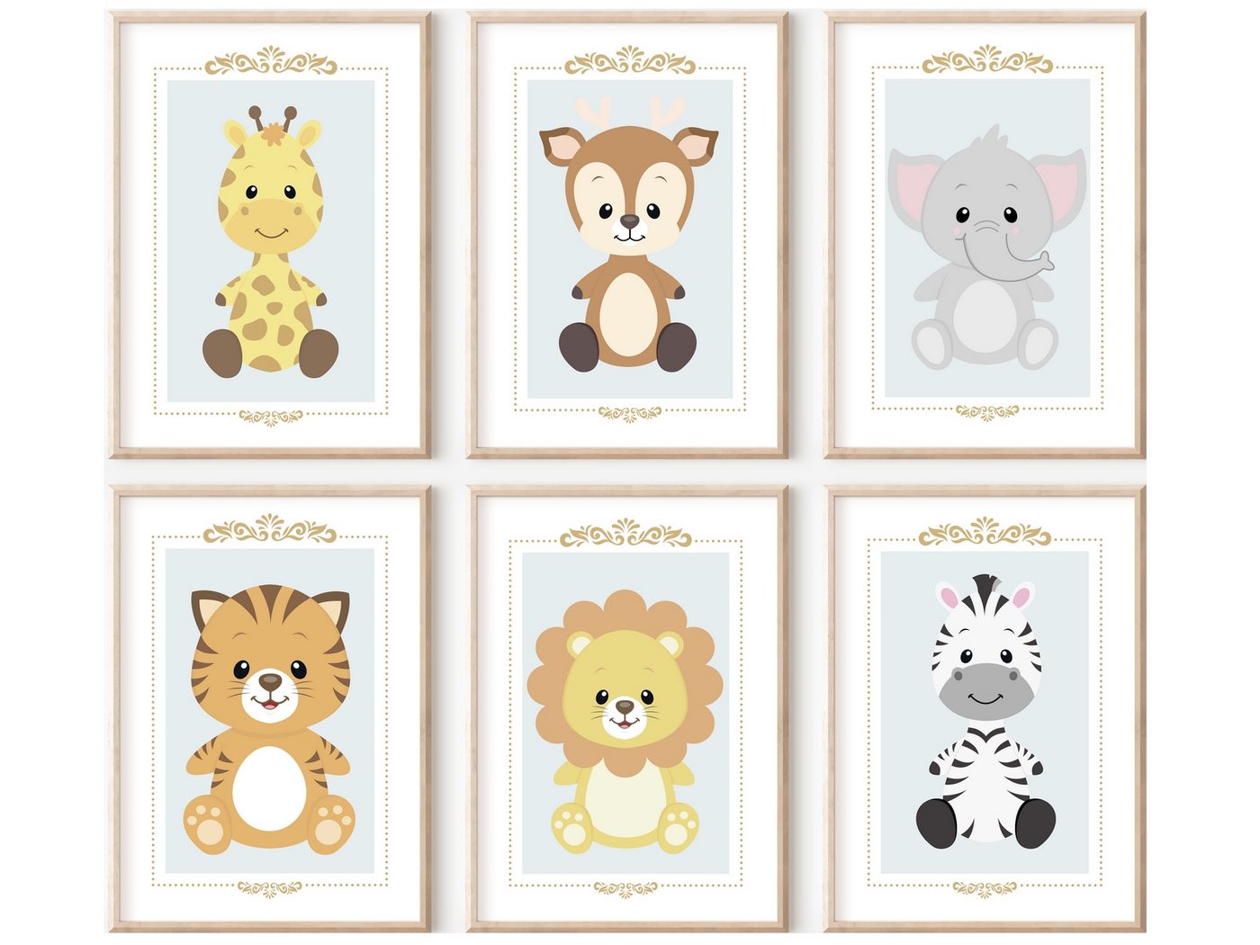 homestyle-accessoires Poster Bilderset WILDTIERE LÖWE TIGER Kinderbilder 6er SET A4/ A3 Prints, Ohne Bilderrahmen von homestyle-accessoires