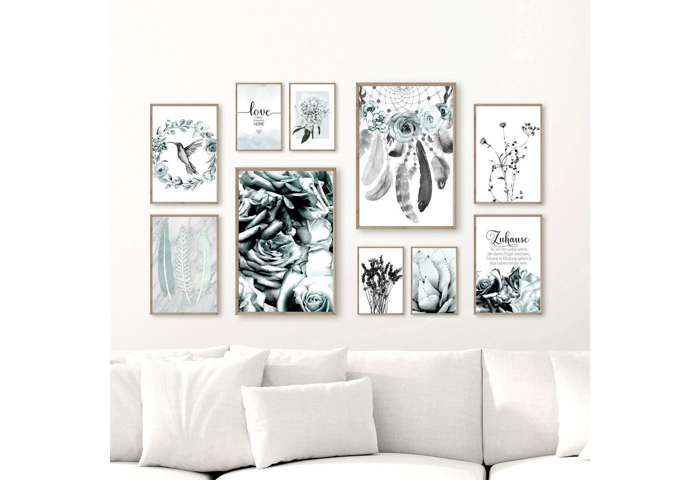 homestyle-accessoires Poster Bilder Set Wandbilder ZUHAUSE IST, WO DIE LIEBE WOHNT DIN A3/A4/A5, (10 St), Ohne Bilderrahmen von homestyle-accessoires