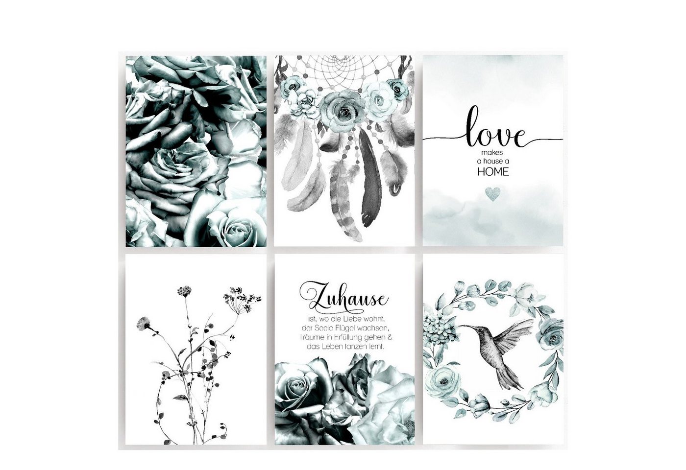 homestyle-accessoires Poster Bilderset ZUHAUSE IST, WO DIE LIEBE WOHNT... 6er SET DIN A4 ODER DIN A3 Prints, Ohne Bilderrahmen von homestyle-accessoires