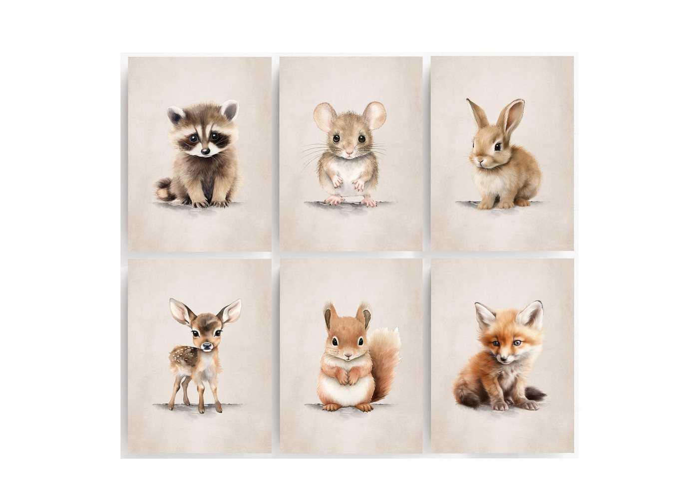 homestyle-accessoires Poster Wandbilder Bilderset Kinderbilder BABY WALDTIERE HASE BAMBI 6er Set, Wandbild/Poster ohne Bilderrahmen von homestyle-accessoires