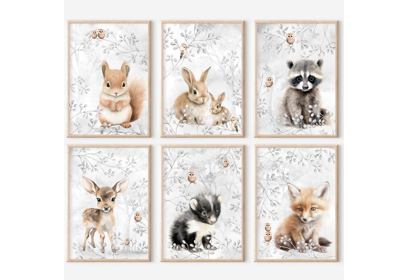 homestyle-accessoires Poster Wandbilder Bilderset Kinderbilder BABY WALDTIERE HASE BAMBI 6er Set, Wandbild/Poster ohne Bilderrahmen von homestyle-accessoires