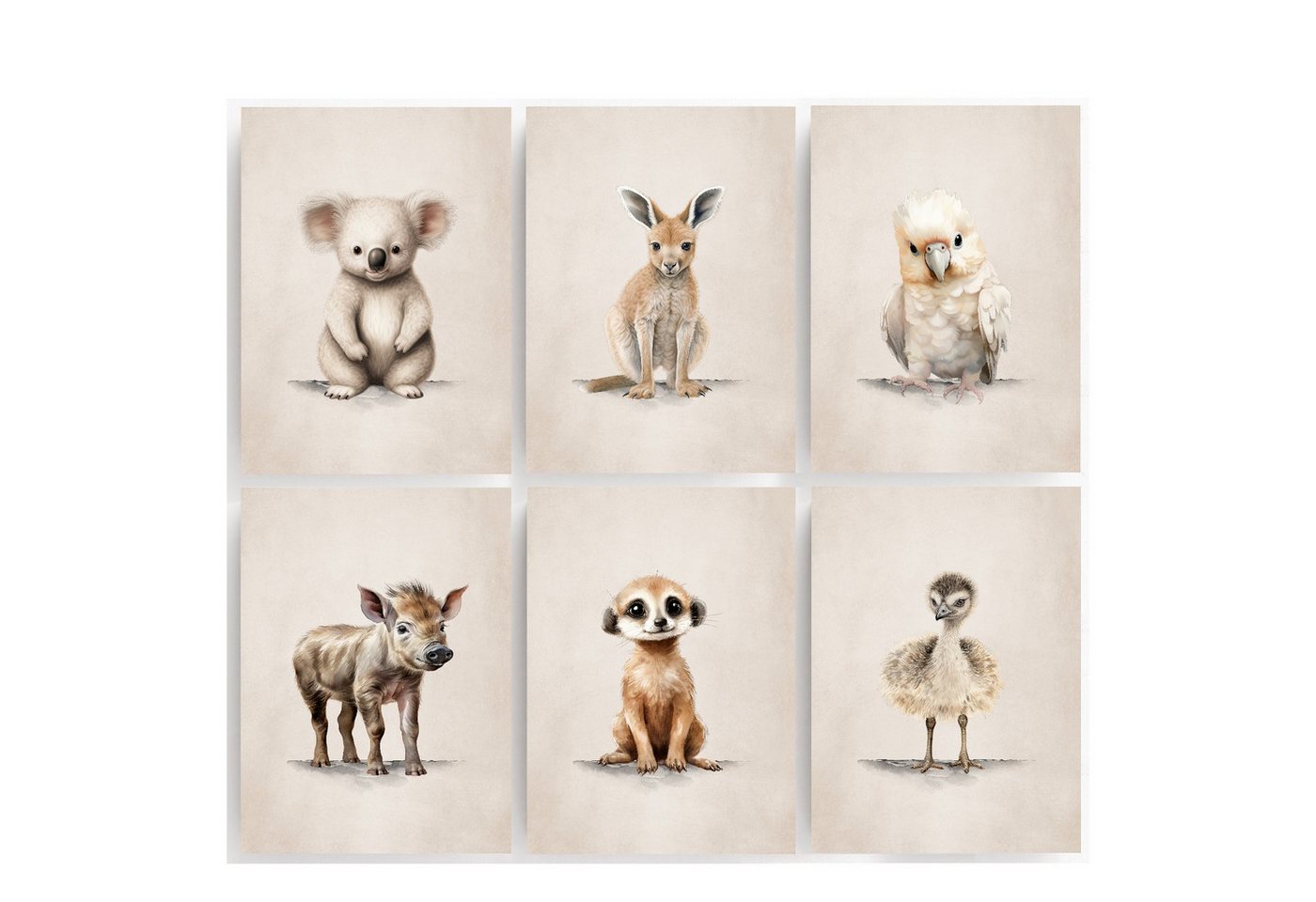 homestyle-accessoires Poster Wandbilder Bilderset Kinderbilder WILDTIERE KOALA KÄNGURUH 6er Set, Ohne Bilderrahmen von homestyle-accessoires