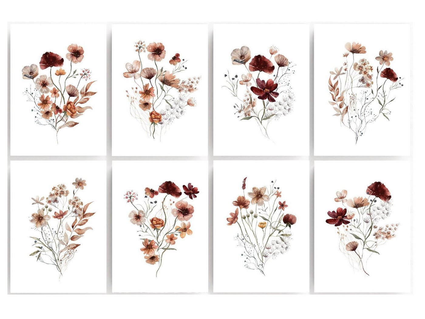 homestyle-accessoires Poster Wandbilder Bilderset Poster WILDFLOWERS WIESENBLUMEN 8er Set, Ohne Bilderrahmen von homestyle-accessoires