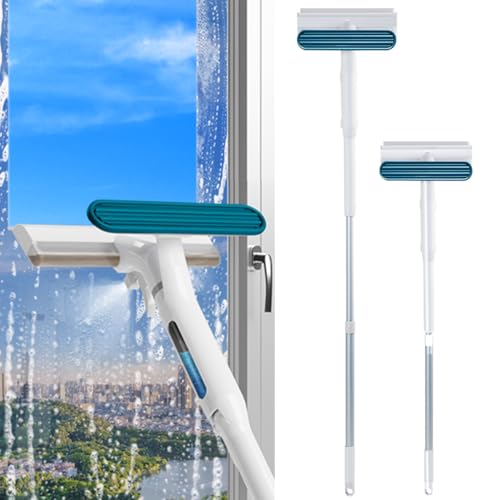 Hometimestore Fensterputzer mit Sprühfunktion, Fensterwischer mit Teleskopstiel 45° Drehgearm Silikon Fensterabzieher Glasreiniger Fenster für Kristallklare Fenster und Glasflächen von hometimestore