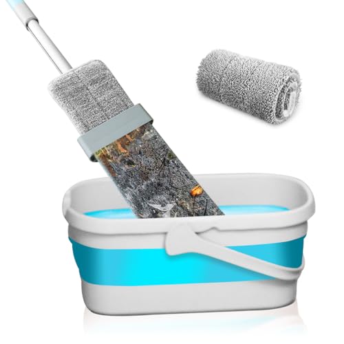 Wischmopp mit faltbarem Eimer, Bodenwischer mit Auswringfunktion, Mikrofaser Flachmopp Komplett Set für alle Hartböden Wischmopp mit faltbarem Eimer, Bodenwischer mit Auswringfunktion, Mikrofaser Flachmopp Komplett Set für alle Hartböden von hometimestore