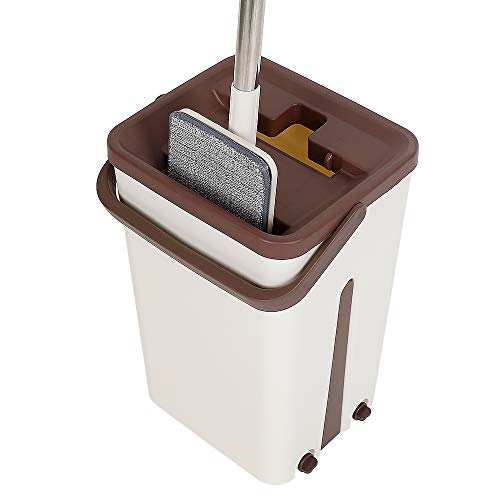 Flachmopp und Eimer-Set, 2 in 1 Flachmopp und Reinigungseimer, 132 cm Flachmopp mit Edelstahlgriff und 1 Mikrofaserpad, Bodenwischer für Holz-, Laminat-, Fliesen- und Marmorböden von homewell