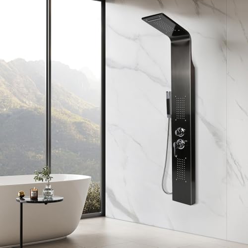 Homewell Duschpaneel mit Armatur, Duschsäule Duschsystem mit Regendusche, Duschset Keine Batterie Duschamaturenset, Kupfer, 140 * 20 * 7 cm (Weiß) von homewell