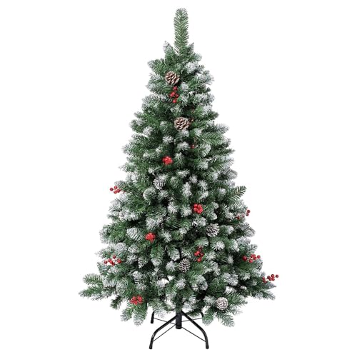 Künstlicher Weihnachtsbaum mit Tannenzapfen, weiß bemalten Zweigen, feuerfest, Weihnachtsbaum mit 450 Astspitzen, Weihnachtsbaum mit Ständer, außergewöhnlicher Realismus (150 cm) von homewell
