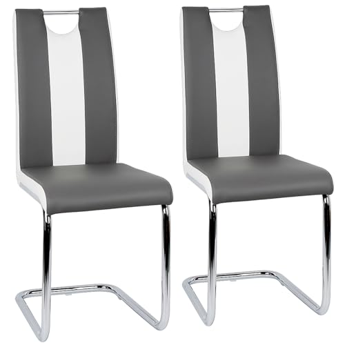 homewell 2er-Set Esszimmerstuhl, Esszimmerstühle für Küche und Esszimmer, Schwingstuhl, Kunstleder, Griffmulde, Lehne mit Griff, 39.5 * 49 * 98.5cm (Dunkelgrau+Weiß) von homewell