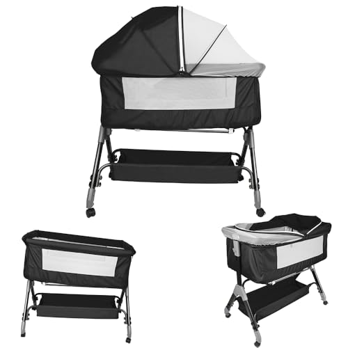 homewell 3 in 1 Babybett Beistellbett, Wiege mit Moskitonetz, Faltbares, 4 Höhenstufen, Bequeme Matratze, Seiten aus Netz, Baby Bassinet, Stubenwagen Baby von homewell