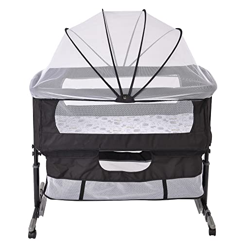 homewell 3 in 1 Babybett Beistellbett, Wiege mit Moskitonetz und Aufbewahrungskorb, Faltbares, Neigungs und Höhenstufen, Bequeme Matratze, Seiten aus Netz, Baby Bassinet, Stubenwagen Baby von homewell