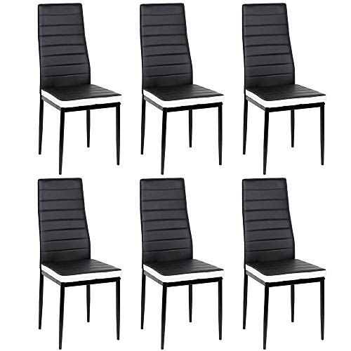 homewell 6er-Set Esszimmerstuhl Modern, Bequemer Polsterstuhl mit Lehne, Esszimmerstühle für Küche und Esszimmer, Metallbeine, Esstisch Stühle Kunstleder, 40 * 39 * 98cm (Schwarz+Weiß) von homewell
