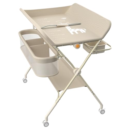 homewell Baby Wickelkommode Klappbarm, Tragbare Wickelunterlage, Baby Wickelkombi, 5 Stufen verstellbare Höhen, Baby Badewanne & Wickelkommode, 80 * 73*(86-94) cm (Beige) von homewell