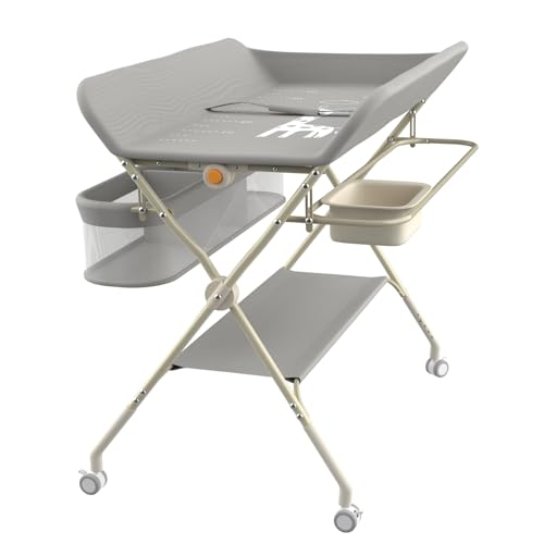 homewell Baby Wickelkommode Klappbarm, Tragbare Wickelunterlage, Baby Wickelkombi, 5 Stufen verstellbare Höhen, Baby Badewanne & Wickelkommode, 80 * 73*(86-94) cm (Grau) von homewell