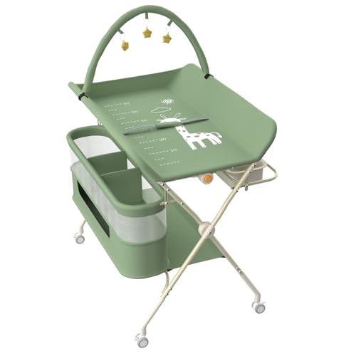 homewell Baby Wickelkommode mit Spielzeugregal Klappbarm, Tragbare Wickelunterlage, Baby Wickelkombi, 5 Stufen verstellbare Höhen, Baby Badewanne & Wickelkommode, 80 * 73*(86-94)+30 cm (Grün) von homewell