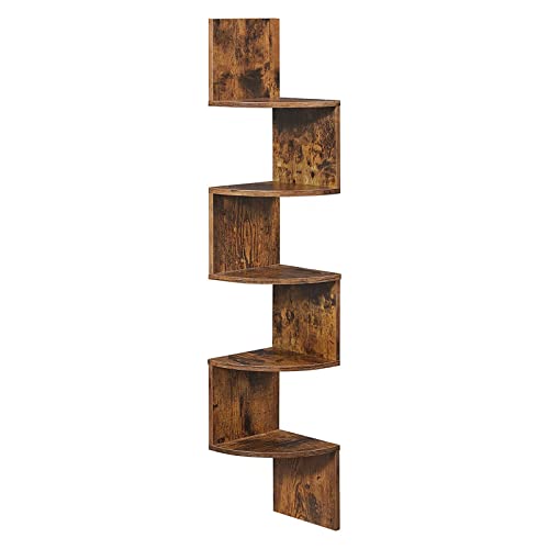 homewell Eckregal, Wandregal, Eckregal mit 5 Ebenen, Aufbewahrungsregal für Schlafzimmer, Wohnzimmer, Badezimmer, Heimbüro, 20 x 20 x 120 cm (Kaffeebraun) von homewell