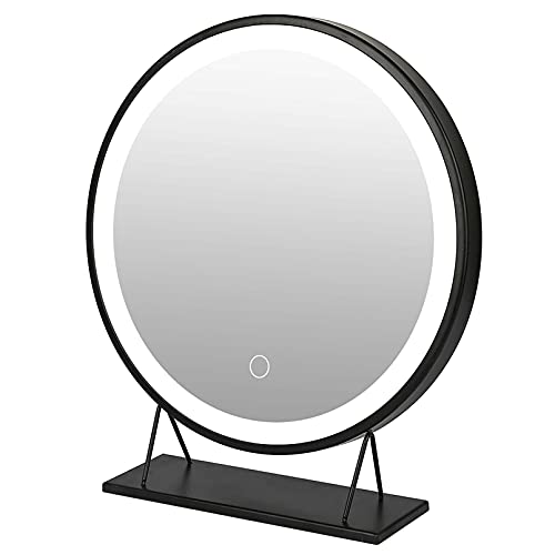 homewell Kosmetikspiegel mit Beleuchtung rund Schminkspiegel mit licht LED Tischspiegel groß (Schwarz Φ50cm) von homewell