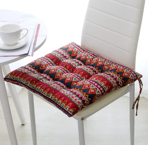 2 x Stuhl-Sitzpolster für Esszimmerstühle, Garten, Küche, Stuhlkissen mit Bindebändern (Bohe-Red) von homeyuser
