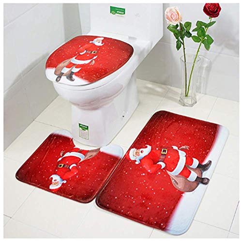 WC-Deckelbezug, Teppich und Tankbezug, Badematte, dekoratives Weihnachtsmotiv, 3-teiliges Set (Schneemann-Tasche) von homeyuser