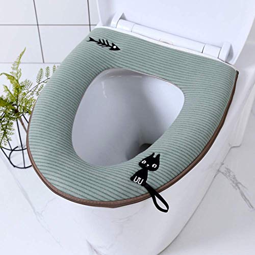 WC Sitzbezug Kissen Pad Badezimmer Wärmer Waschbar WC Sitzbezug Matte WC Sitz Deckel Abdeckung Matte Pad (Grün-Katze) von homeyuser