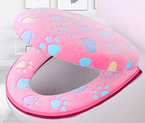 homeyuser WC-Sitzbezug-Set Weiches Korallenvlies Zweiteilig Waschbar Toilettensitz Deckelbezug Pad Toilettenmatte Kissen Waschbar Tuch Toilettensitzbezug Pads (pink2) von homeyuser