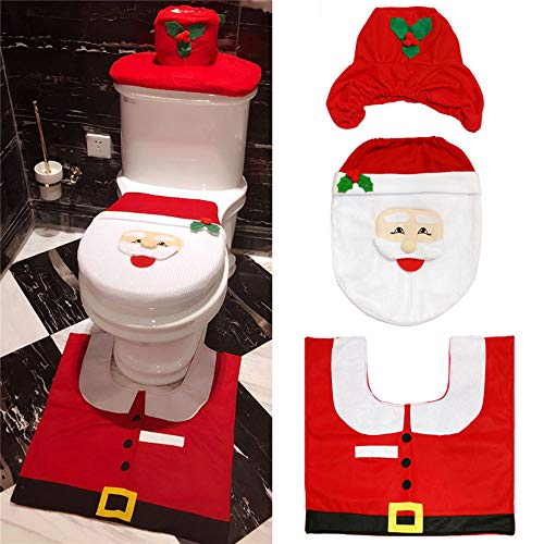 homeyuser Weihnachtsmann-Toilettensitzbezug und -teppich-Set, 3-teilig, WC-Deckelbezug, warm, waschbar, WC-Deckelbezug, Sitzpolster, Badezimmer-Zubehör-Sets (Weihnachtsmann) von homeyuser