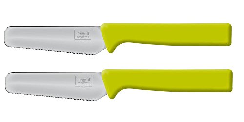 homiez 2 Stück Frühstücksmesser KNIFE grün, Brötchenmesser, Tafelmesser, Brotzeitmesser, Wellenschliff, Soft-Griff von homiez
