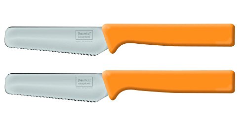 homiez 2 Stück Frühstücksmesser KNIFE orange, Brötchenmesser, Tafelmesser, Brotzeitmesser, Wellenschliff, Soft-Griff von homiez