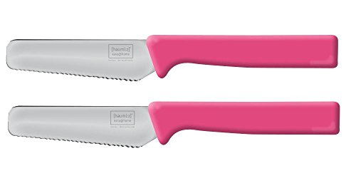 homiez 2 Stück Frühstücksmesser KNIFE pink, Brötchenmesser, Tafelmesser, Brotzeitmesser, Wellenschliff, Soft-Griff von homiez