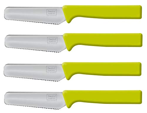 homiez 4 Stück Frühstücksmesser KNIFE grün, Brötchenmesser, Tafelmesser, Brotzeitmesser, Wellenschliff, Soft-Griff von homiez
