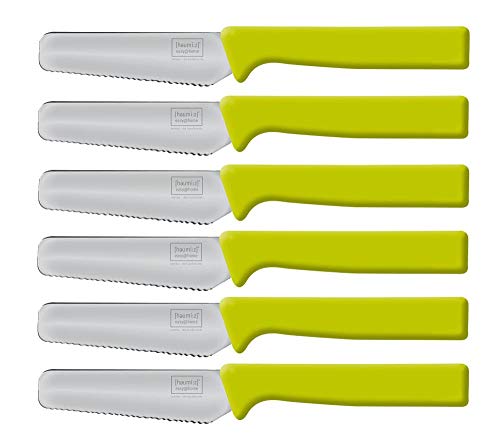 homiez 6 Stück Frühstücksmesser KNIFE grün, Brötchenmesser, Tafelmesser, Brotzeitmesser, Wellenschliff, Soft-Griff von homiez