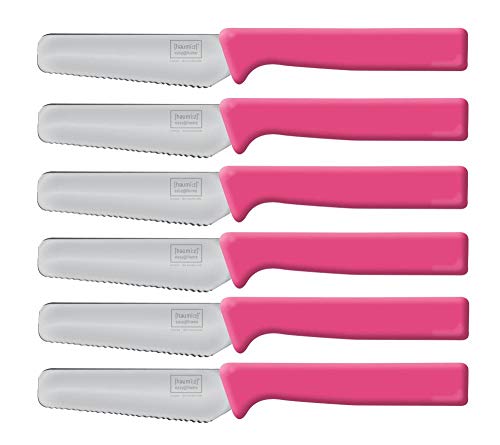homiez 6 Stück Frühstücksmesser KNIFE pink, Brötchenmesser, Tafelmesser, Brotzeitmesser, Wellenschliff, Soft-Griff von homiez