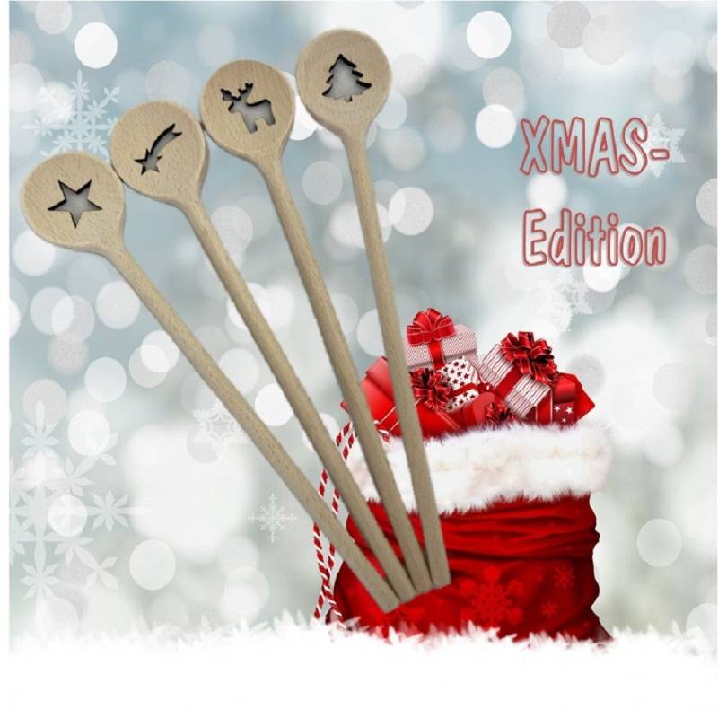 homiez Kochlöffel 4-er Set Weihnachtsmotive Buchenholz 30 cm von homiez