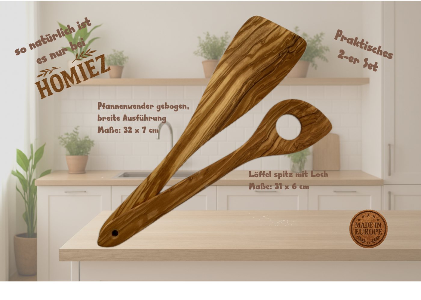 homiez Kochlöffel Küchenhelfer Set Olivenholz 2-er Set / verschiedene Ausführungen homiez Kochlöffel Küchenhelfer Set Olivenholz 2-er Set / verschiedene Ausführungen von homiez
