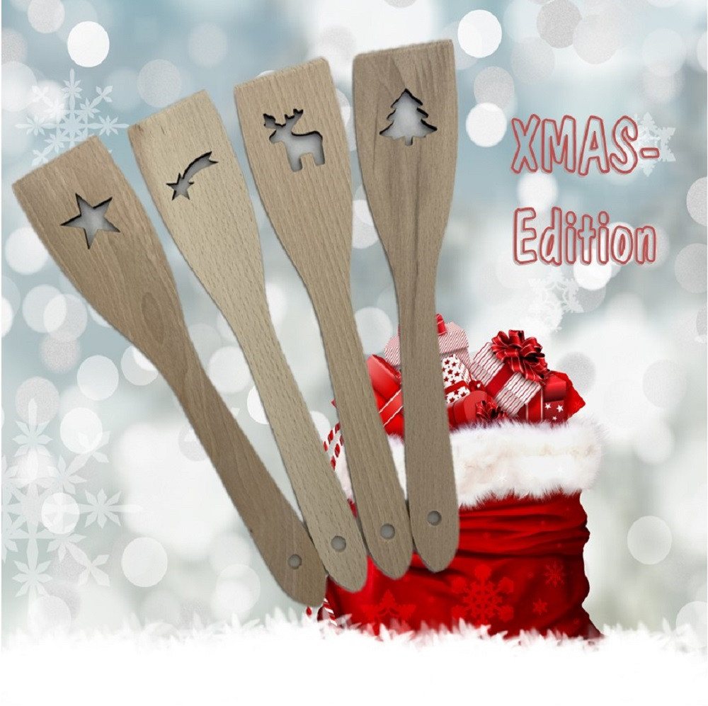 homiez Pfannenwender 4-er Set Weihnachtsmotive Buchenholz 30 cm, BPA-frei homiez Pfannenwender 4-er Set Weihnachtsmotive Buchenholz 30 cm, BPA-frei von homiez