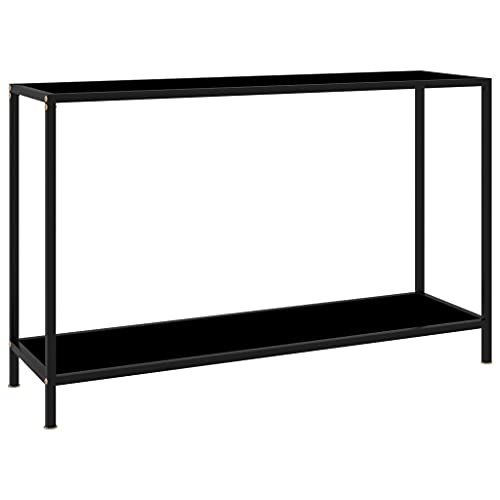 homiuse 120x35x75cm Konsolentisch Schwarz Hartglas Beistelltisch Bartisch Sideboard Wohnzimmer Regal Schwarz Beistelltisch Schwarz Metallregal Schwarz Konsolentisch Schwarz 2-lagiges Regal von homiuse