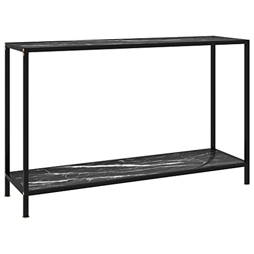 homiuse 120x35x75cm Konsolentisch Schwarz Hartglas Beistelltisch Bartisch Sideboard Wohnzimmer Regal Schwarz Beistelltisch Schwarz Metallregal Schwarz Konsolentisch Schwarz Marmor-Optik 2 Regal von homiuse