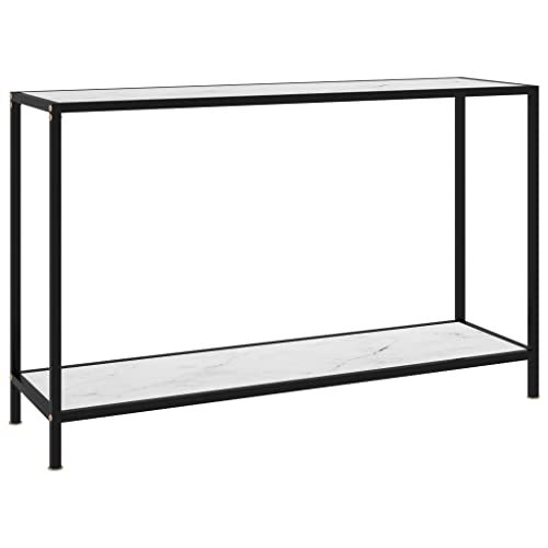 homiuse 120x35x75cm Konsolentisch Weiß Hartglas Beistelltisch Tisch Bartisch Sideboard Wohnzimmer Wandregal Metall Konsole Konsolentisch Schmal Beistelltisch Metall Beistelltisch Couch Marmor-Optik von homiuse