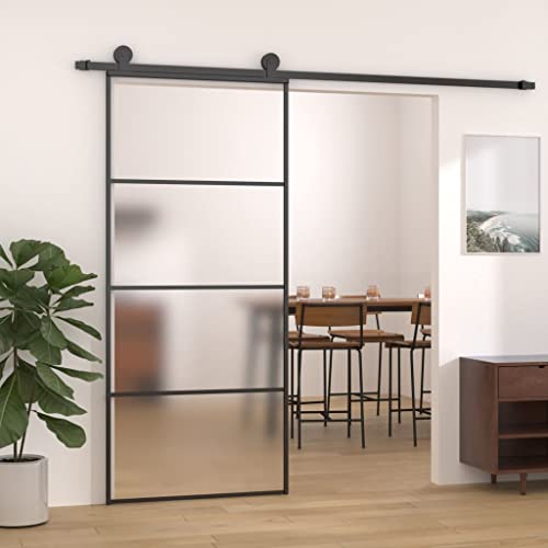 HOMIUSE 90x205 cm Schwarz Schiebetür ESG-Glas und Aluminium mattiert Glasschiebetür Glasschiebetüren Innen Sliding Door Türen Innen Matte Design Schutz Der Privatsphäre Elegant und Modisch von homiuse