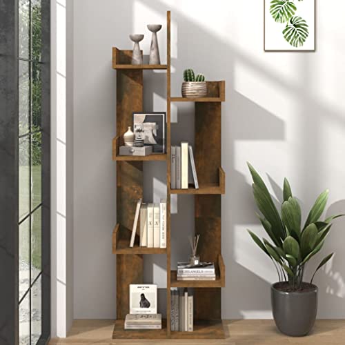 homiuse Bücherregal Baumförmige 48x25,5x140 cm 8 Fächer Bücherschrank Räuchereiche Holzwerkstoff Regal Wand Aktenschrank Regal Schmal Standregal BüCherregal Holz BüCherschrank Aufbewahrungsregal von homiuse