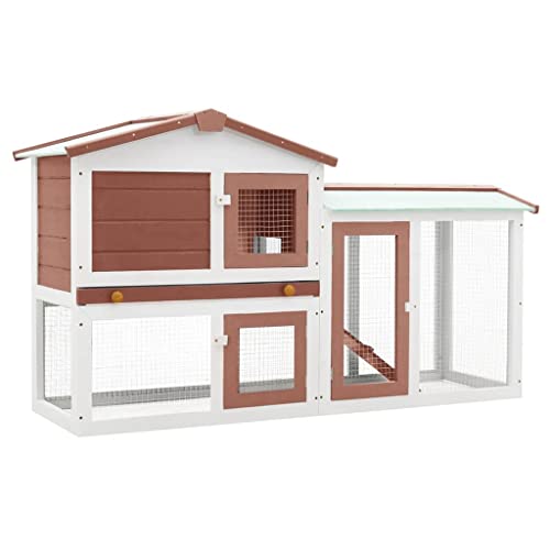 HOMIUSE Großer Kaninchenstall Braun und Weiß Holz Meerschweinchen Haus Hasenstall Hasen ZubehöR Meerschweinchen KäFig Hasenstall DraußEn Winterfest Kaninchenhaus HamsterkäFig Holz 145x45x85 cm von homiuse