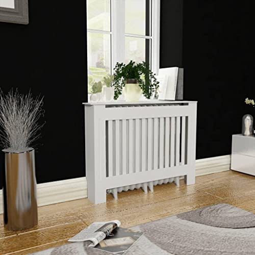 HOMIUSE Heizkörper Verkleidung Abdeckung 112x19x81.5 cm Heizkörperverkleidung Modernes Lamellen-Design Heizung Abdeckung Heizungsverkleidung für Schlafzimmer Wohnzimmer Radiator Cover Weiß MDF von homiuse