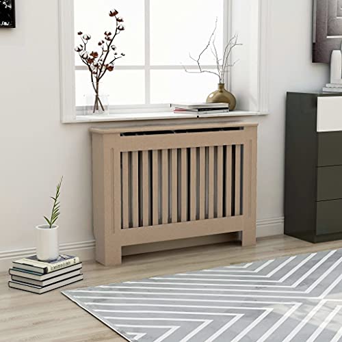 HOMIUSE Heizkörper Verkleidung Abdeckung 112x19x81.5 cm Modernes Lamellen-Design Heizkörperverkleidung Heizung Abdeckung Heizungsverkleidung für Schlafzimmer Wohnzimmer Radiator Cover Braun MDF von homiuse