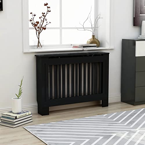 HOMIUSE Heizkörper Verkleidung Abdeckung 112x19x81.5 cm Modernes Lamellen-Design Heizkörperverkleidung Heizung Abdeckung Heizungsverkleidung für Schlafzimmer Wohnzimmer Radiator Cover Schwarz MDF von homiuse