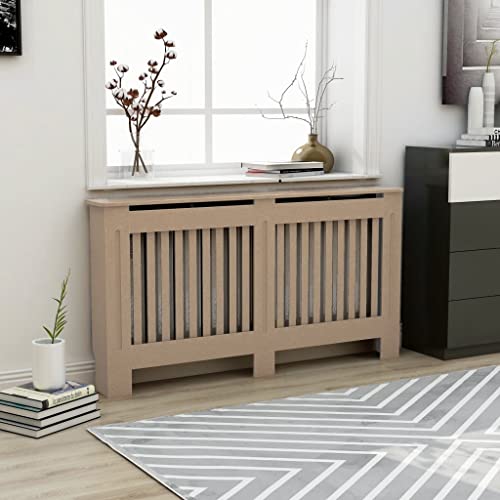 HOMIUSE Heizkörper Verkleidung Abdeckung 152x19x81.5 cm Heizkörperverkleidung Modernes Lamellen-Design Heizung Abdeckung Heizungsverkleidung für Schlafzimmer Wohnzimmer Braun MDF von homiuse