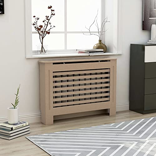 HOMIUSE Heizkörperabdeckung 112×19×81,5 cm Heizkörper Abdeckung Verkleidung Heizkörperverkleidung Modernes Lattenförmiges Design Heizung Abdeckung Radiator Cover für Wohnzimmer Braun MDF von homiuse