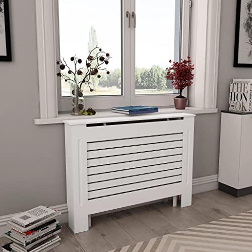 HOMIUSE Heizkörperabdeckung 112×19×81,5 cm Heizkörper Verkleidung Abdeckung Heizkörperverkleidung Modernes Lattenförmiges Design Heizung Abdeckung Radiator Cover für Wohnzimmer Weiß MDF von homiuse