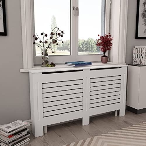 HOMIUSE Heizkörperabdeckung 152x19x81.5 cm Heizkörper Verkleidung Abdeckung Heizkörperverkleidung Modernes Lattenförmiges Design Heizung Abdeckung Radiator Cover für Wohnzimmer Weiß MDF von homiuse