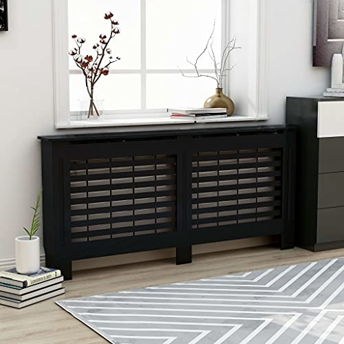 HOMIUSE Heizkörperabdeckung 172x19x81.5 cm Heizkörper Verkleidung Abdeckung Modernes Lattenförmiges Design Heizkörperverkleidung Heizung Abdeckung Radiator Cover für Wohnzimmer Schwarz MDF von homiuse