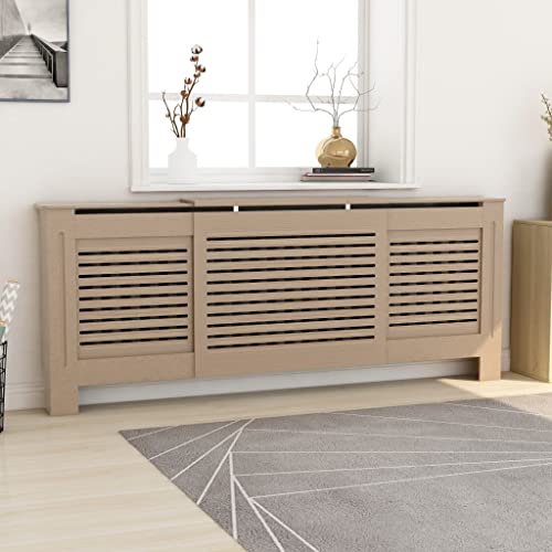 HOMIUSE Heizkörperabdeckung 205x20.5x81.5 cm Heizkörperverkleidung Modernes Lamellen-Design Heizkörper Verkleidung Abdeckung Heizungsverkleidung für Wohnzimmer Radiator Cover Braun MDF von homiuse